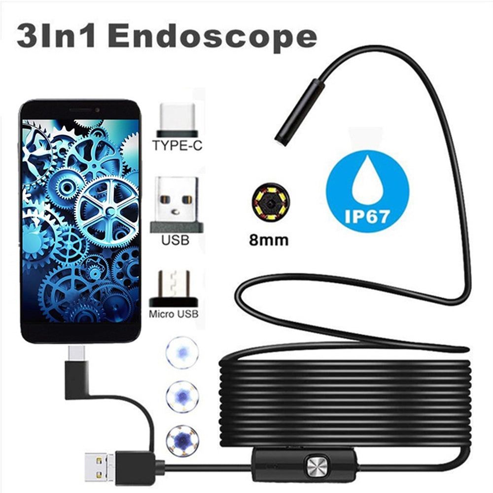 3 In 1 TYPE C/ MICRO USB/ PC ENDOSCOPE CAMERA